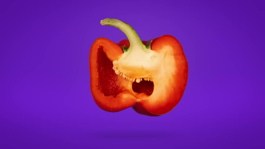 A bell pepper with a stop-motion face, the kind of everyday object you can bring to life